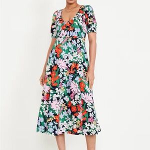 Old Navy Vibrant Floral Puff Sleeved Midi Dress